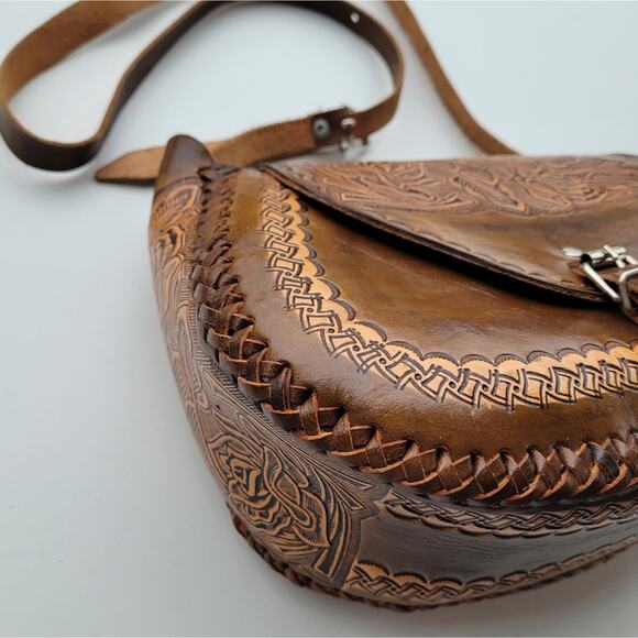 Hand Tooled Leather Floral Botanical Shoulder Bag Purse - Picture 5 of 7